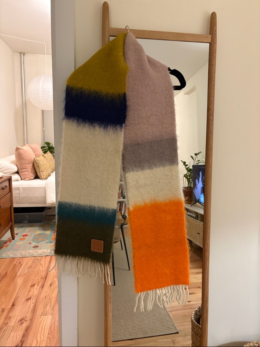 Loewe Mohair Color Blocked Striped Scarf
